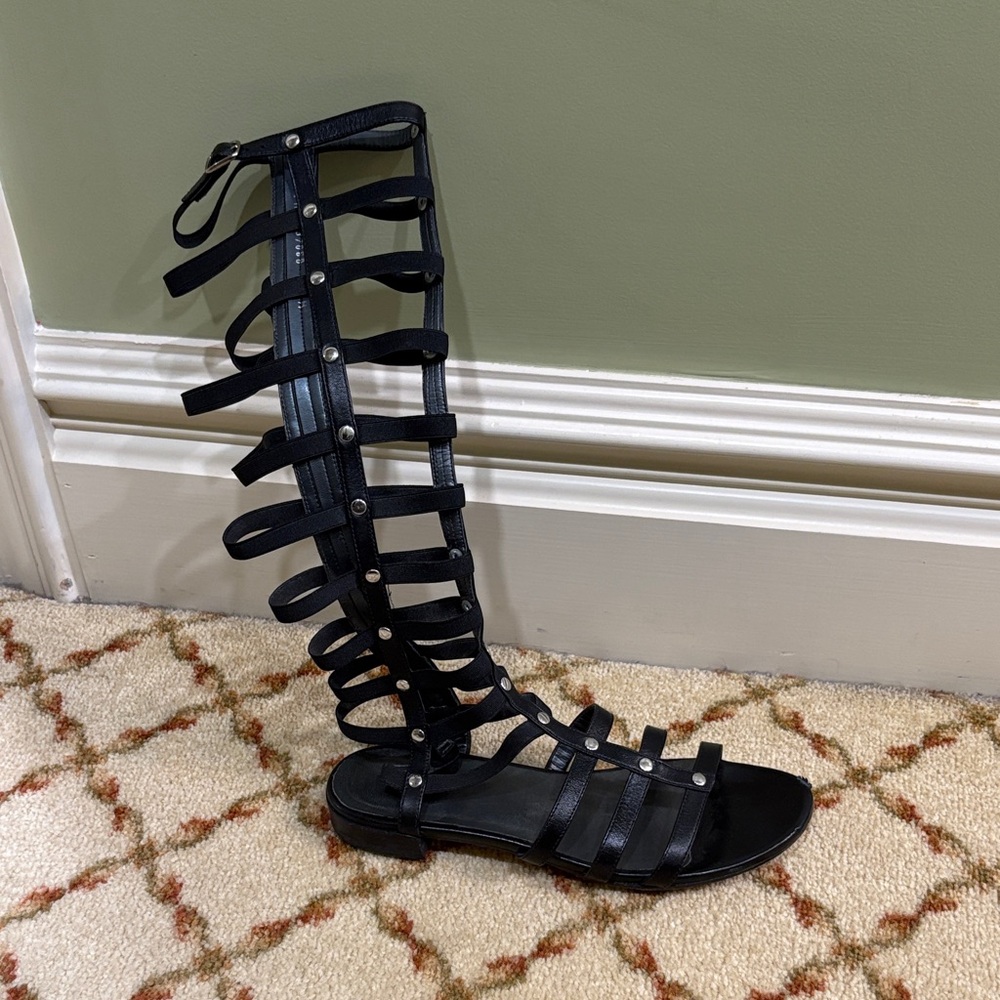 Stuart Weitzman Black Leather Gladiator Sandals Strappy Size 5 Spain
